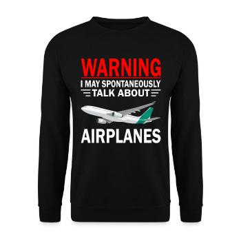 Warnung Ich Kann Spontan Über Flugzeuge Pilot - Unisex Pullover - Schwarz - Vorne - Alina (178cm) & Michal (187cm)