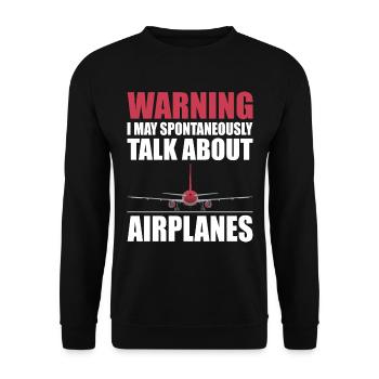 Warnung Ich Kann Spontan Über Flugzeuge Pilot - Unisex Pullover - Schwarz - Vorne - Alina (178cm) & Michal (187cm)
