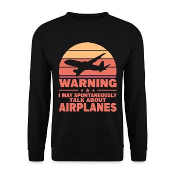 Warnung Ich Kann Spontan Über Flugzeuge Pilot - Unisex Pullover - Schwarz - Vorne - Alina (178cm) & Michal (187cm)