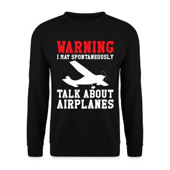 Warnung Ich Kann Spontan Über Flugzeuge Pilot - Unisex Pullover - Schwarz - Vorne - Alina (178cm) & Michal (187cm)