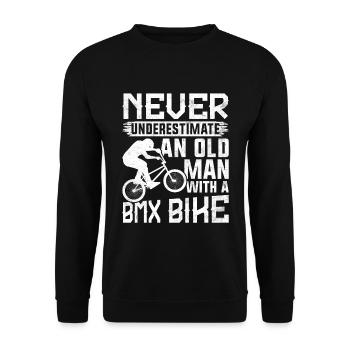 Unterschätzen Sie Niemals Ein BMX-Rad Eines Alten - Unisex Pullover - Schwarz - Vorne - Alina (178cm) & Michal (187cm)