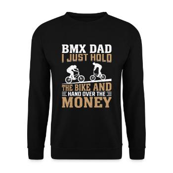 Funny BMX Dad I Just Hold The Bike - Unisex Pullover - Schwarz - Vorne - Alina (178cm) & Michal (187cm)
