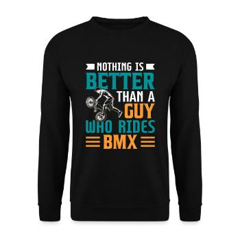 Lustig Ein Kerl, Der Bmx Fahrrad Fährt Reiten - Unisex Pullover - Schwarz - Vorne - Alina (178cm) & Michal (187cm)