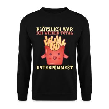 Pommes Frites Pommes Fast Food Ketchup Mayo - Unisex Pullover - Schwarz - Vorne - Alina (178cm) & Michal (187cm)
