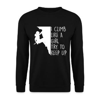 Ich Klettere Wie Ein Mädchen Bouldern Klettern - Unisex Pullover - Schwarz - Vorne - Alina (178cm) & Michal (187cm)