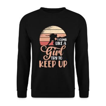 Ich Klettere Wie Ein Mädchen Bouldern Klettern - Unisex Pullover - Schwarz - Vorne - Alina (178cm) & Michal (187cm)