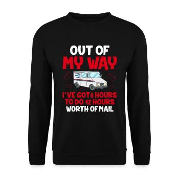Lieferfahrer -Outfit -Witz -Lieferwagen Design - Unisex Pullover - Schwarz - Vorne - Alina (178cm) & Michal (187cm)