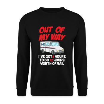 Lieferfahrer -Outfit -Witz -Lieferwagen Design - Unisex Pullover - Schwarz - Vorne - Alina (178cm) & Michal (187cm)