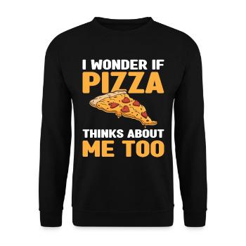 Ob Pizza Auch An Mich Denkt Pizza-Food-Liebhaber - Unisex Pullover - Schwarz - Vorne - Alina (178cm) & Michal (187cm)