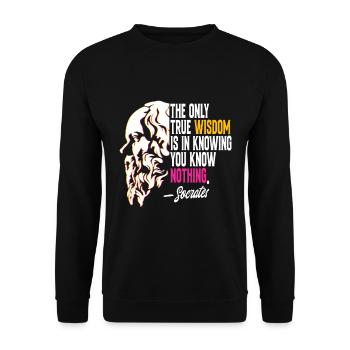 Philosophie Socrates Zitat - Unisex Pullover - Schwarz - Vorne - Alina (178cm) & Michal (187cm)
