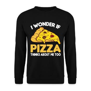 Ob Pizza Auch An Mich Denkt Pizza-Food-Liebhaber - Unisex Pullover - Schwarz - Vorne - Alina (178cm) & Michal (187cm)