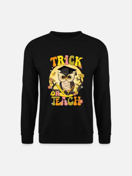 Eule feiert Halloween mit Lehrern und Schüler - Unisex Pullover - Schwarz