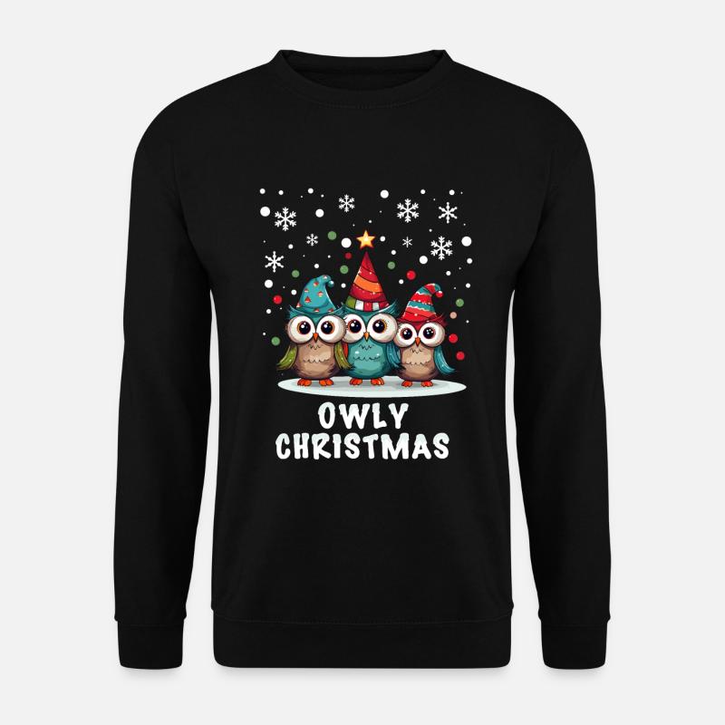 Niedliche Schnee Eulen wünschen Frohe Weihnachten - Unisex Pullover - Schwarz