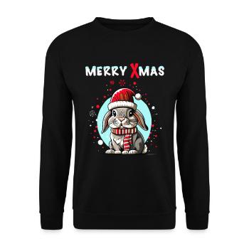 Lapin mignon avec chapeau de père Noël célébrant Noël - Sweat-shirt Unisexe - noir - Devant - Alina (178cm) & Michal (187cm)