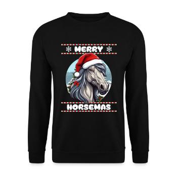 Hübsches Pferd wünscht Frohe Weihnachten Mädchen - Unisex Pullover - Schwarz - Vorne - Alina (178cm) & Michal (187cm)