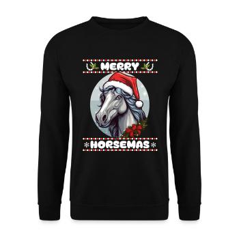 Weihnachten mit Pferd für Pferdenarren und Reiter - Unisex Pullover - Schwarz - Vorne - Alina (178cm) & Michal (187cm)