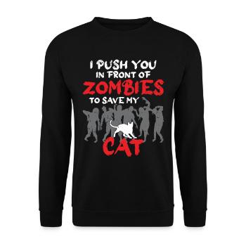 Des zombies qui fuient pour sauver mon chat - Sweat-shirt Unisexe - noir - Devant - Alina (178cm) & Michal (187cm)