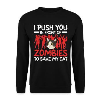 Des zombies qui fuient pour sauver mon chat - Sweat-shirt Unisexe - noir - Devant - Alina (178cm) & Michal (187cm)