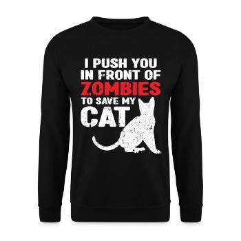 Des zombies qui fuient pour sauver mon chat - Sweat-shirt Unisexe - noir - Devant - Alina (178cm) & Michal (187cm)