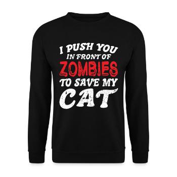 Des zombies qui fuient pour sauver mon chat - Sweat-shirt Unisexe - noir - Devant - Alina (178cm) & Michal (187cm)