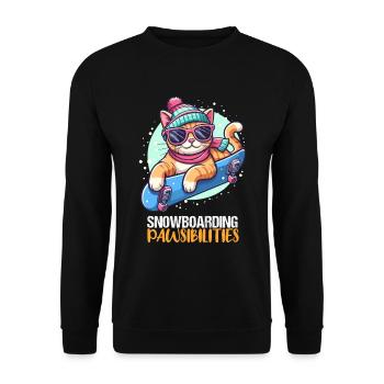 Katze fährt Snowboard Cool Apparel Snowboarding - Unisex Pullover - Schwarz - Vorne - Alina (178cm) & Michal (187cm)