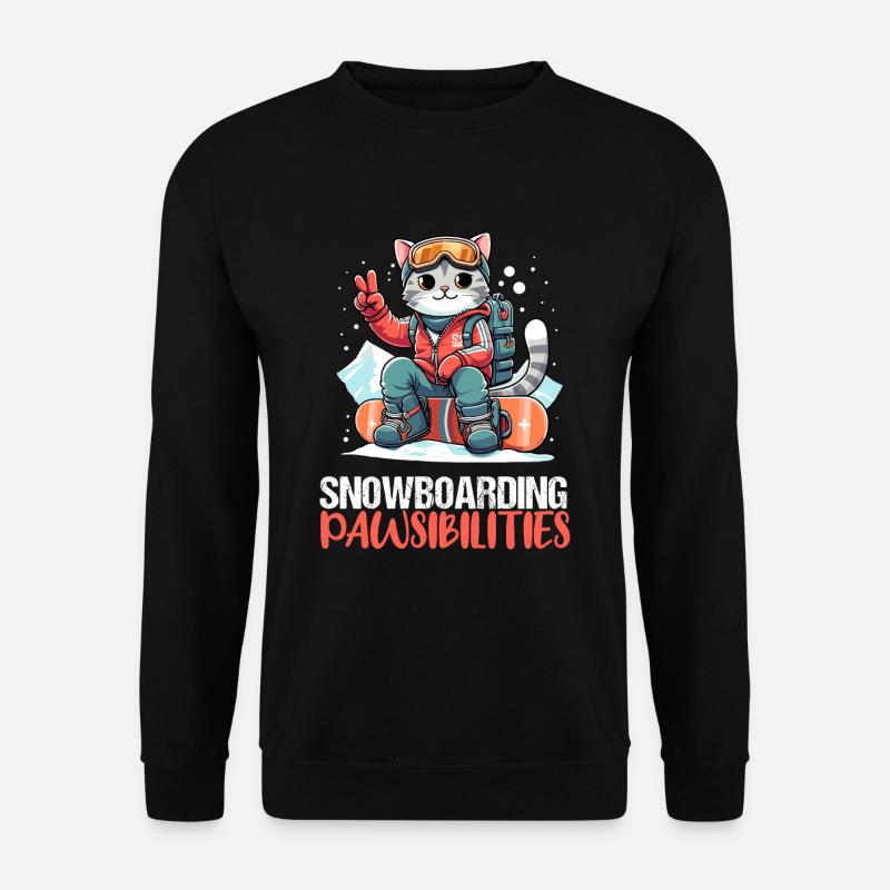 Coole Katze liebt Snowboarding Schnee Snowboarder - Unisex Pullover - Schwarz