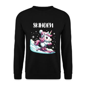 Mignon Licorne Ski Vacances Ski Piste Rose - Sweat-shirt Unisexe - noir - Devant - Alina (178cm) & Michal (187cm)