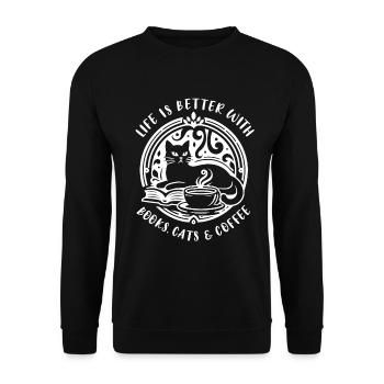 Vivez heureux pour toujours avec les chats Coffee Books Cat Mom - Sweat-shirt Unisexe - noir - Devant - Alina (178cm) & Michal (187cm)