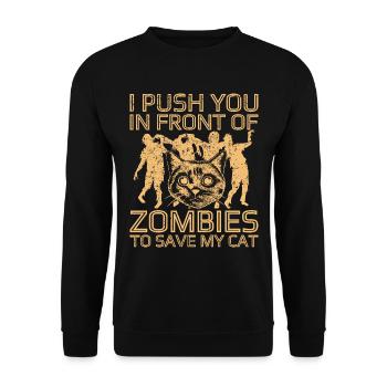 Des zombies qui fuient pour sauver mon chat - Sweat-shirt Unisexe - noir - Devant - Alina (178cm) & Michal (187cm)
