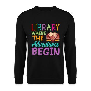 Library Books Where Adventure Begins Bibliothek - Unisex Sweatshirt - black - Front - Alina (178cm) & Michal (187cm)