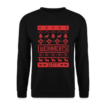 Lustiges Weihnachts Ugly Sweater Rentier Design - Unisex Pullover - Schwarz - Vorne - Alina (178cm) & Michal (187cm)
