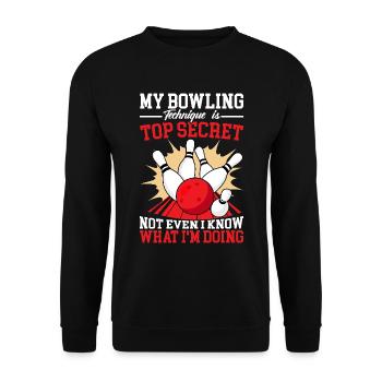 kegel bowlingbahnen abräumenauch kegeln - Unisex Pullover - Schwarz - Vorne - Alina (178cm) & Michal (187cm)