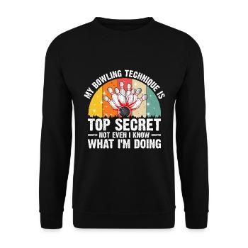 kegel bowlingbahnen abräumenauch kegeln - Unisex Pullover - Schwarz - Vorne - Alina (178cm) & Michal (187cm)