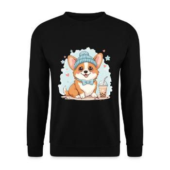 Bubble Tea Corgi Hund Beanie Hundebesitzer Lustig - Unisex Pullover - Schwarz - Vorne - Alina (178cm) & Michal (187cm)
