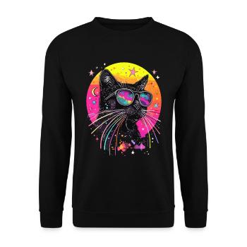 Black Cat Neon 80s Sunglasses Cool - Unisex Sweatshirt - black - Front - Alina (178cm) & Michal (187cm)