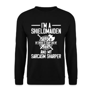 Shieldmaiden Lagertha Germanische Kriegerin - Unisex Pullover - Schwarz - Vorne - Alina (178cm) & Michal (187cm)