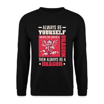 Drachen Drachendesign Sei immer du selbst - Unisex Pullover - Schwarz - Vorne - Alina (178cm) & Michal (187cm)