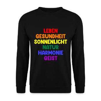 Leben Gesundheit Sonnenlicht Natur Harmonie Geist - Unisex Pullover - Schwarz - Vorne - Alina (178cm) & Michal (187cm)