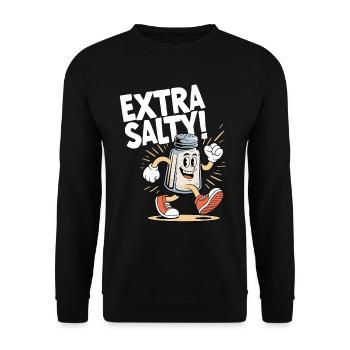 Lustig Extra Salzig - Unisex Pullover - Schwarz - Vorne - Alina (178cm) & Michal (187cm)