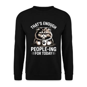 Lustige Katze, die genug Leute für heute ist - Unisex Pullover - Schwarz - Vorne - Alina (178cm) & Michal (187cm)