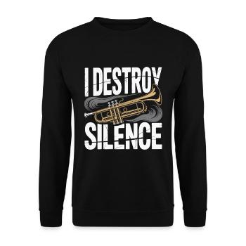 Trumpet I Destroy Silence - Unisex Sweatshirt - black - Front - Alina (178cm) & Michal (187cm)