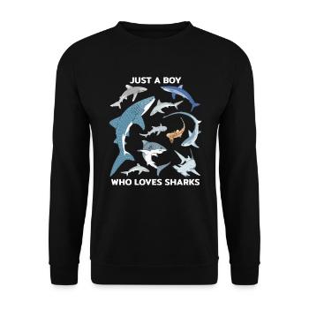 Just a boy who loves Sharks - Unisex Sweatshirt - black - Front - Alina (178cm) & Michal (187cm)