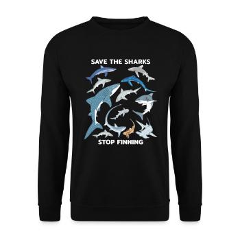 Stop Finning Blauhai Walhai Hammerhai Haiarten - Unisex Pullover - Schwarz - Vorne - Alina (178cm) & Michal (187cm)