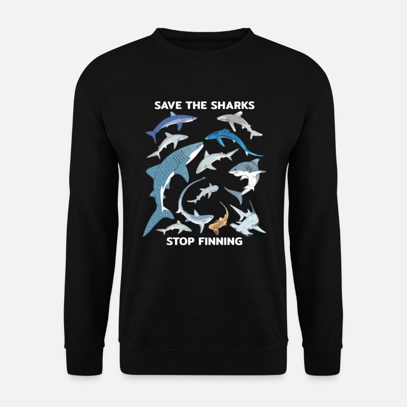 Stop Finning Blauhai Walhai Hammerhai Haiarten - Unisex Pullover - Schwarz