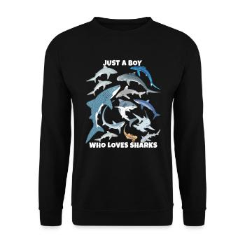Just a boy who loves sharks - Unisex Pullover - Schwarz - Vorne - Alina (178cm) & Michal (187cm)