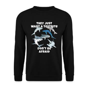 Haiarten Blauhai Tigerhai Hammerhai - Unisex Pullover - Schwarz - Vorne - Alina (178cm) & Michal (187cm)