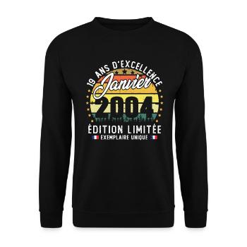 Vintage Cadeau Anniversaire 19 Ans Janvier 2004 - Sweat-shirt Unisexe - noir - Devant - Alina (178cm) & Michal (187cm)