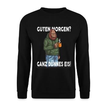 Guten Morgen - Ganz dünnes Eis Spruch Kaffee - Unisex Pullover - Schwarz - Vorne - Alina (178cm) & Michal (187cm)