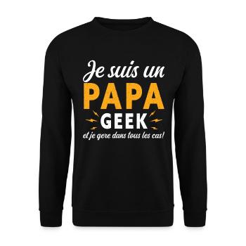 Papa GEEK - Sweat-shirt Unisexe - noir - Devant - Alina (178cm) & Michal (187cm)