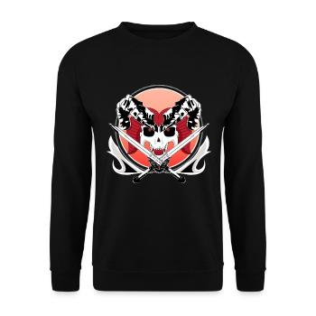 Krieger Totenkopf - Unisex Pullover - Schwarz - Vorne - Alina (178cm) & Michal (187cm)